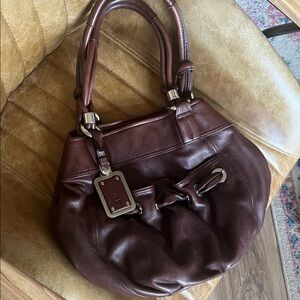 B. Makowsky Chocolate Brown Leather Shoulder Satchel
